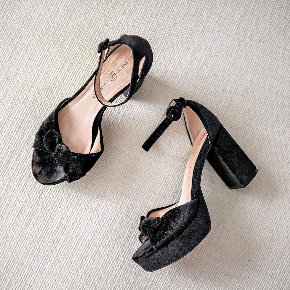 Black Velvet "Theresa" Block Open Toe Y2k Style Women's High Sandal Heels